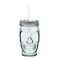 Drinking Glass Skull with Straw 15 oz