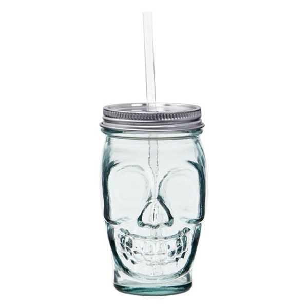 Drinking Glass Skull with Straw 15 oz