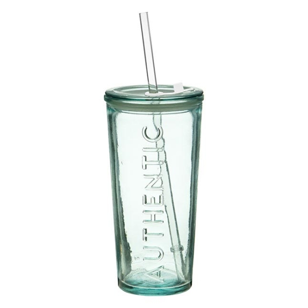 Drinking Glass Recycled with Lid 16oz