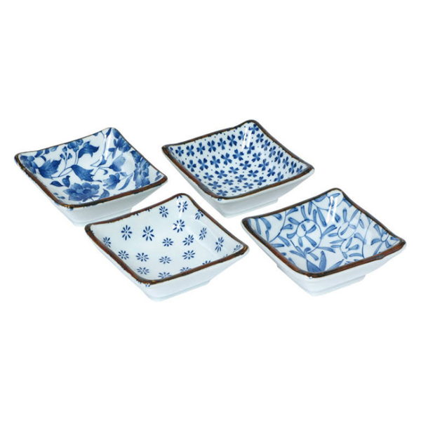 Sauce Dish Set/4 Blue & White
