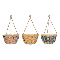 Hanging Basket Seagrass & Reclaimed Fabric 14″
