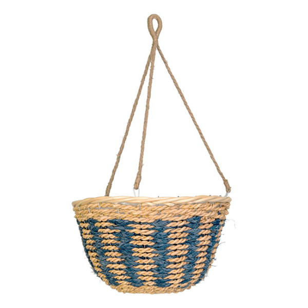 Hanging Basket Seagrass & Reclaimed Fabric 14″