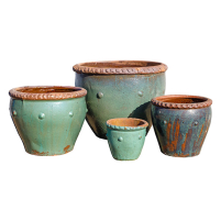 Rustic Nobs Green Stoneware Pot
