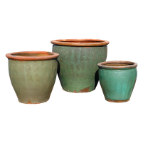 Rustic Hatching Green Stoneware Pot
