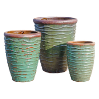 Rustic Wave Green Stoneware Pot