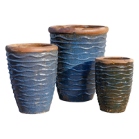 Rustic Wave Blue Stoneware Pot