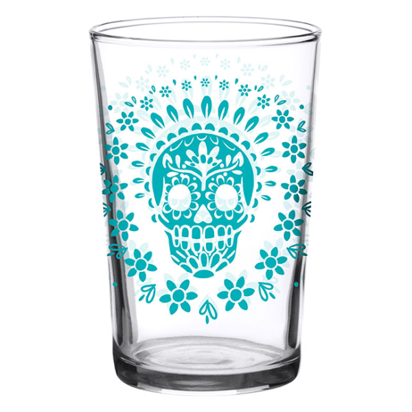 Juice Glass Vintage Turquoise Sugar Skull 7 oz