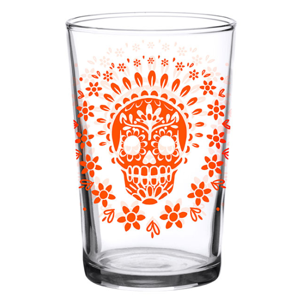 Juice Glass Vintage Orange Sugar Skull 7 oz