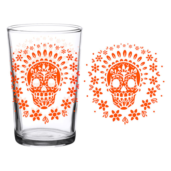 Juice Glass Vintage Orange Sugar Skull 7 oz - Image 3