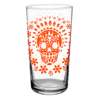 Beverage Glass Vintage Orange Sugar Skull 16oz