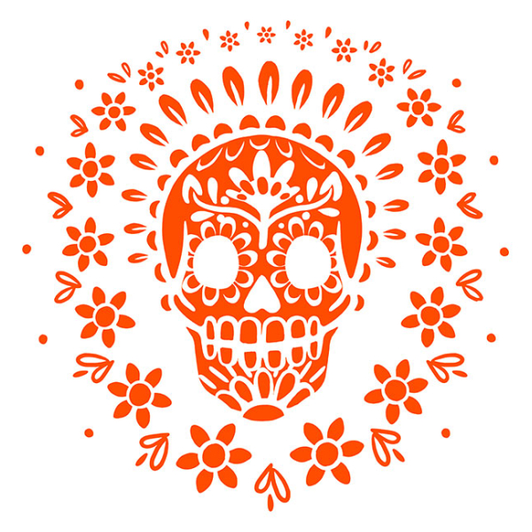 Beverage Glass Vintage Orange Sugar Skull 16oz - Image 2