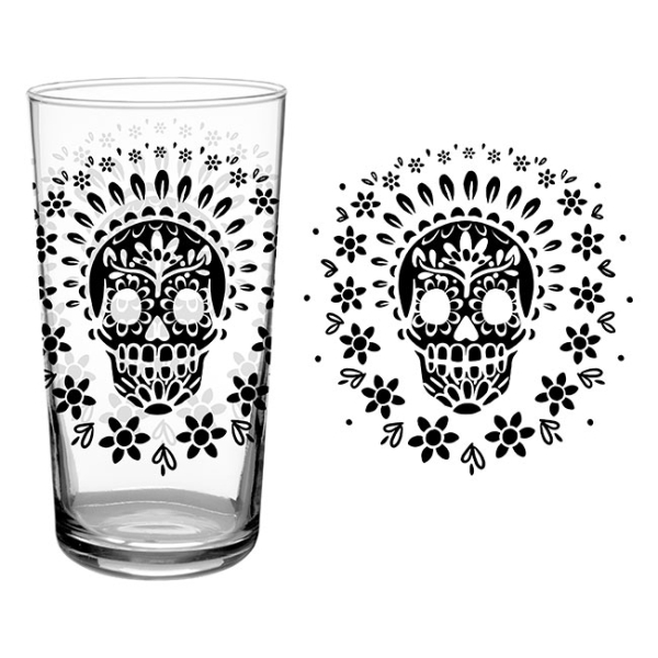 Beverage Glass Vintage Skull Black 16 oz - Image 3